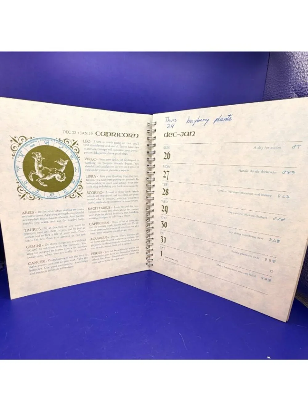 1972 Horoscopes Engagement Calendar Astrology Zodiac Spiral Planner VTG Ephemera